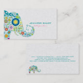 レトロカラフルフローラゾウ&ホワイトダマスク 名刺 (正面/裏面)