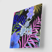 レトロカラフルフローラファーンボタニカルリーフ スクエア壁時計 (傾斜)