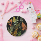 レトロカラフルフローラファーンボタニカルリーフ ペーパープレート (パーティー)