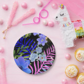 レトロカラフルフローラファーンボタニカルリーフ ペーパープレート (パーティー)