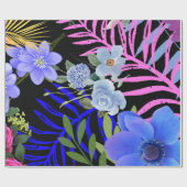 レトロカラフルフローラファーンボタニカルリーフ ラッピングペーパー (フラット)