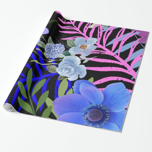 レトロカラフルフローラファーンボタニカルリーフ ラッピングペーパー (アンロールド)