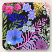 レトロカラフルフローラファーンボンタニカルリーフ コースター (正面)