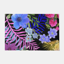 レトロカラフルフローラファーンボンタニカルリーフ ドアマット