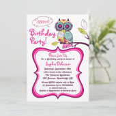 レトロカラフルフローラフクロウ子供の誕生日パーティー 招待状 (スタンド正面)