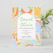 レトロカラフルフローラフレ結婚ーム 招待状 (スタンド正面)