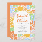 レトロカラフルフローラフレ結婚ーム 招待状 (正面/裏面)