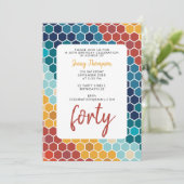 レトロカラフルフローラモザイク六角誕生日 招待状 (スタンド正面)