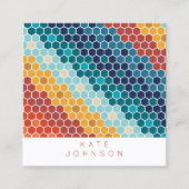 レトロカラフルフローラモザイク六角QRコード スクエア名刺 (正面)