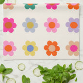 レトロカラフルフローラ名門私立校風の抽象芸術花 キッチンタオル (折り畳み)