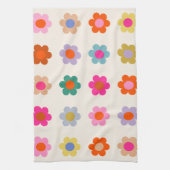 レトロカラフルフローラ名門私立校風の抽象芸術花 キッチンタオル (縦)
