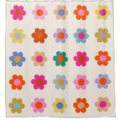 レトロカラフルフローラ名門私立校風の抽象芸術花 シャワーカーテン (正面)