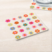 レトロカラフルフローラ名門私立校風の抽象芸術花 スクエアペーパーコースター (アングル)