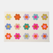 レトロカラフルフローラ名門私立校風の抽象芸術花 ドアマット (正面)