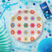 レトロカラフルフローラ名門私立校風の抽象芸術花 ペーパープレート (パーティー)