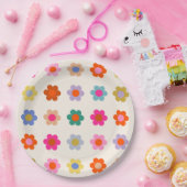 レトロカラフルフローラ名門私立校風の抽象芸術花 ペーパープレート (パーティー)