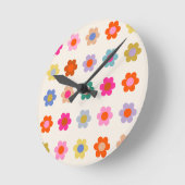 レトロカラフルフローラ名門私立校風の抽象芸術花 ラウンド壁時計 (傾斜)