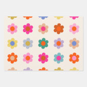 レトロカラフルフローラ名門私立校風の抽象芸術花 ラッピングペーパーシート (正面)
