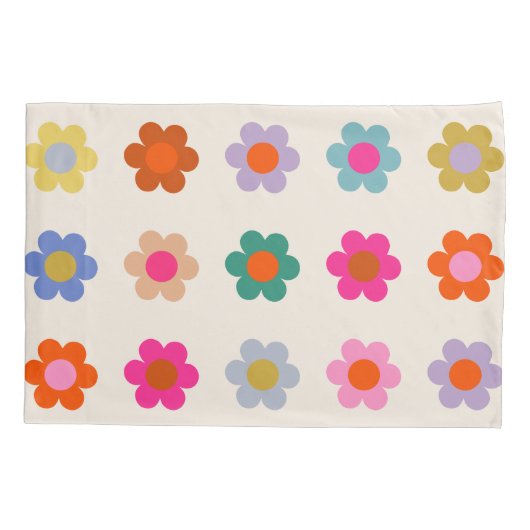 レトロカラフルフローラ名門私立校風の抽象芸術花 枕カバー (裏面)