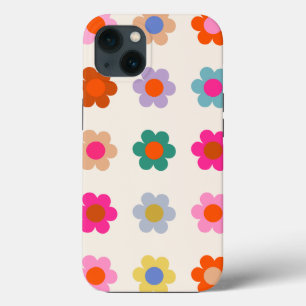 レトロカラフルフローラ名門私立校風の抽象芸術花 iPhone 13ケース
