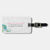 レトロカラフルフローラ象ホワイトダマスク ラゲッジタグ (正面横)