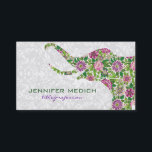 レトロカラフルフローラ象 名刺<br><div class="desc">白いカラフルモノトーンのヴィンテージフローラダマスクの上に緑のピンクと紫の色調の花のレトロなフローラ象。</div>