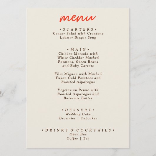 レトロカラフルブッファンキークモダン70s結婚の メニュー (正面)