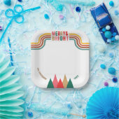 レトロカラフルブメリーリークリスマスパーティー ペーパープレート (パーティー)