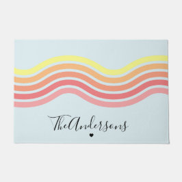 レトロカラフルブルーグルーヴィラインズビーチサンライズ ドアマット