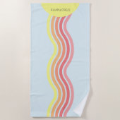 レトロカラフルブルーグルーヴィラインズビーチサンライズ ビーチタオル (正面)