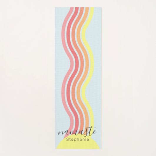 レトロカラフルブルーグルーヴィラインズビーチサンライズ ヨガマット (正面)