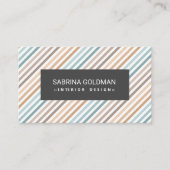 レトロカラフルブルーベージュ金ゴールドストライプパステル 名刺 (正面)