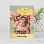 レトロカラフルベビーガール出生届 案内状 (スタンド正面)