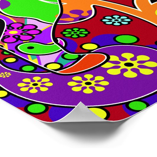 レトロカラフルペイズリーポップ・アートのアートドッグポスター ポスター (角)