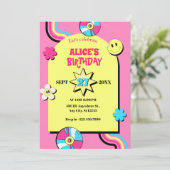 レトロカラフルポップ・アートのおもしろい誕生日 招待状 (スタンド正面)