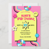 レトロカラフルポップ・アートのおもしろい赤ちゃんシャワー 招待状 (正面)