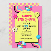 レトロカラフルポップ・アートのおもしろい赤ちゃんシャワー 招待状 (正面/裏面)