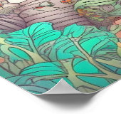 レトロカラフルマッシュルーム樹林住居 ポスター (角)