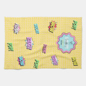 レトロカラフルマンガポップ・アートのーおもしろいベーカリーシェフ キッチンタオル (横)