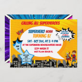 レトロカラフルマンガ漫画スーパーヒーローハロウィーン 招待状 (正面/裏面)