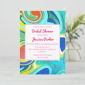 レトロカラフルマーブルユニークブライダルシャワー 招待状 (スタンド正面)