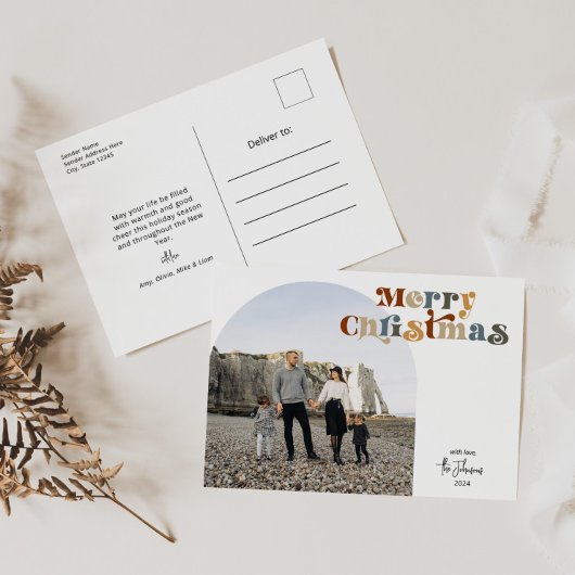 レトロカラフルメリークリスマスアーチ写真 シーズンポストカード