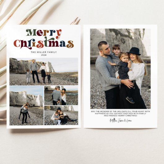 レトロカラフルメリークリスマスフォトコラージュ シーズンカード