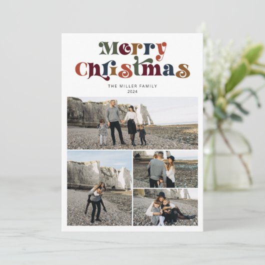 レトロカラフルメリークリスマスフォトコラージュ シーズンカード (スタンド正面)