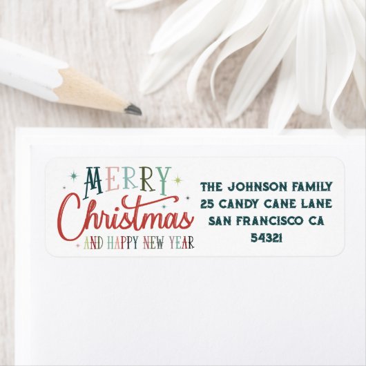 レトロカラフルメリークリスマスヴィンテージタイポグラフィ ラベル (インサイチュ)
