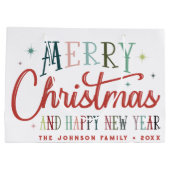 レトロカラフルメリークリスマスヴィンテージタイポグラフィ ラージペーパーバッグ (裏面)