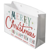 レトロカラフルメリークリスマスヴィンテージタイポグラフィ ラージペーパーバッグ (裏面アングル)