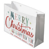 レトロカラフルメリークリスマスヴィンテージタイポグラフィ ラージペーパーバッグ (正面アングル)