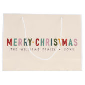 レトロカラフルメリークリスマスヴィンテージタイポグラフィ ラージペーパーバッグ (裏面)