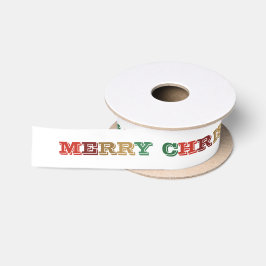 レトロカラフルメリークリスマス碑文 サテンリボン